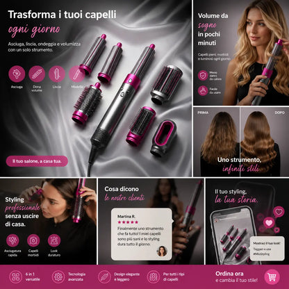 VELOURA ION BRUSH- spazzola asciugacapelli 5 in 1 Veloura