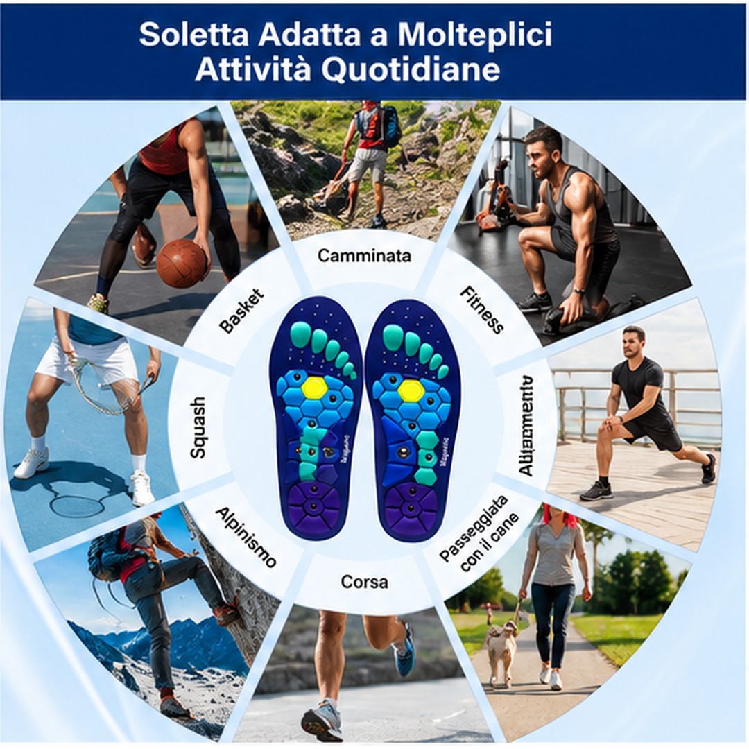 Solette magnetiche Veloura con punti di digitopressione e supporto plantare per sport e attività quotidiane